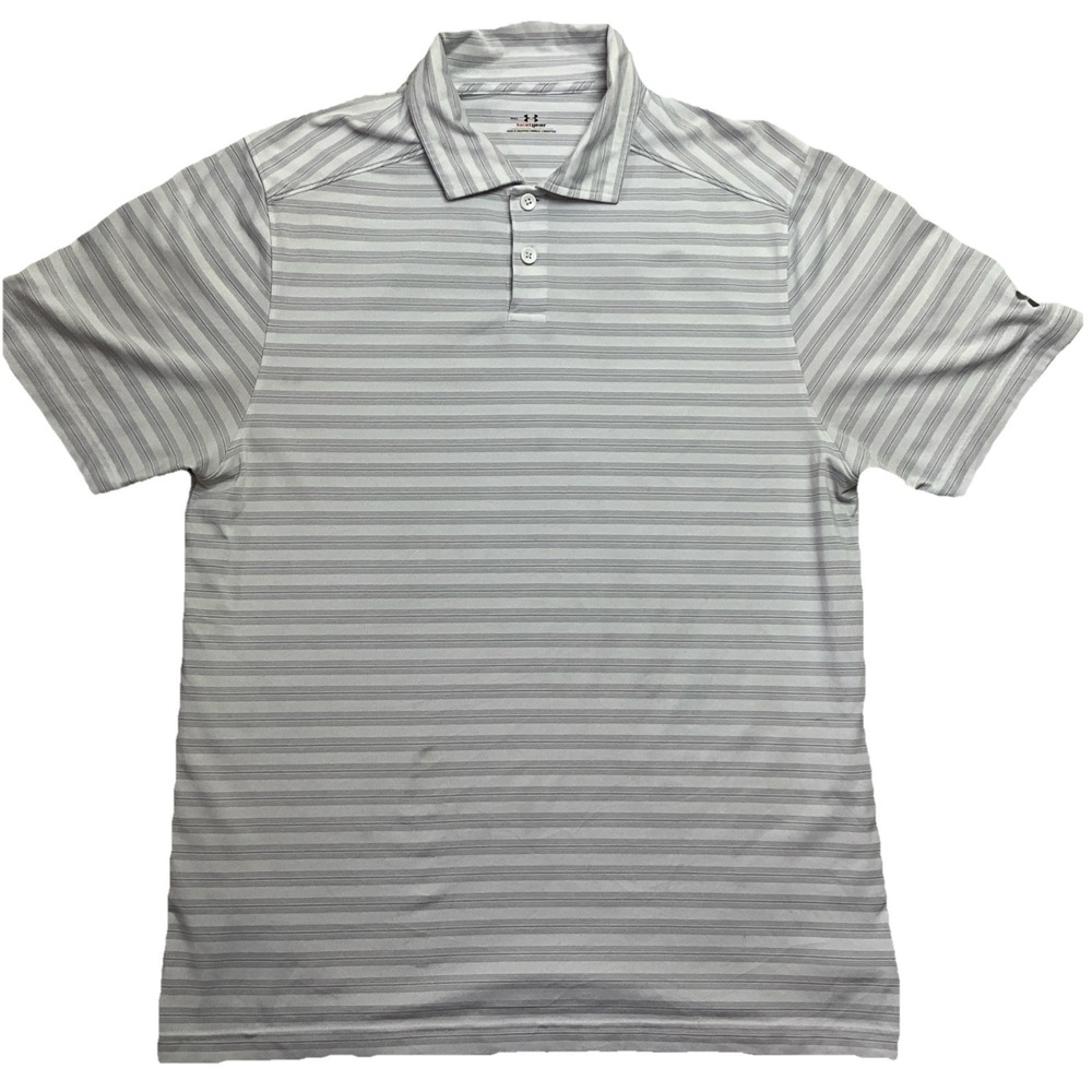 Under Armour Heat Gear Men's White Stripped Short Sleeve Polo Shirt Size M